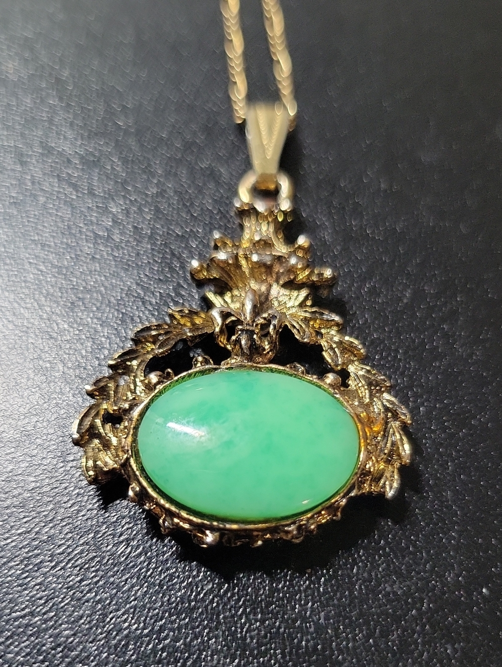 Gold-Tone Pendant Necklace with Green Oval Stone